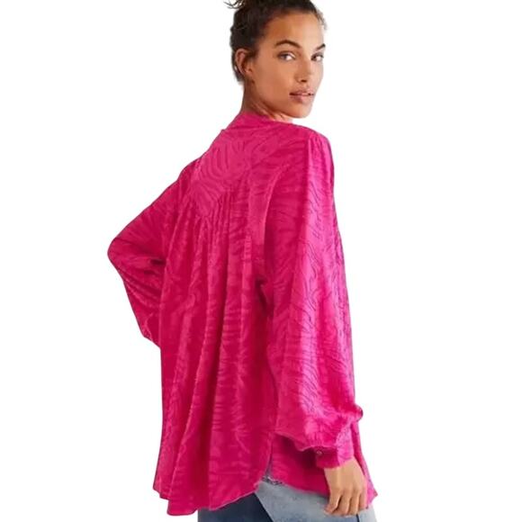 Free People XS Tunic Top Hot Pink Cant Stop Dreaming Boho Lounge Western Cowgirl - Picture 3 of 11